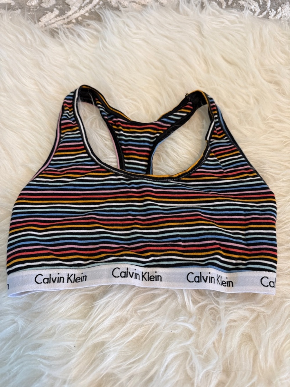 Girls Calvin Klein Multicolor Striped Racerback Bralette with Logo Band